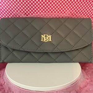 Badgley Mischka Gray Quilted Wallet with Gold Hardware New